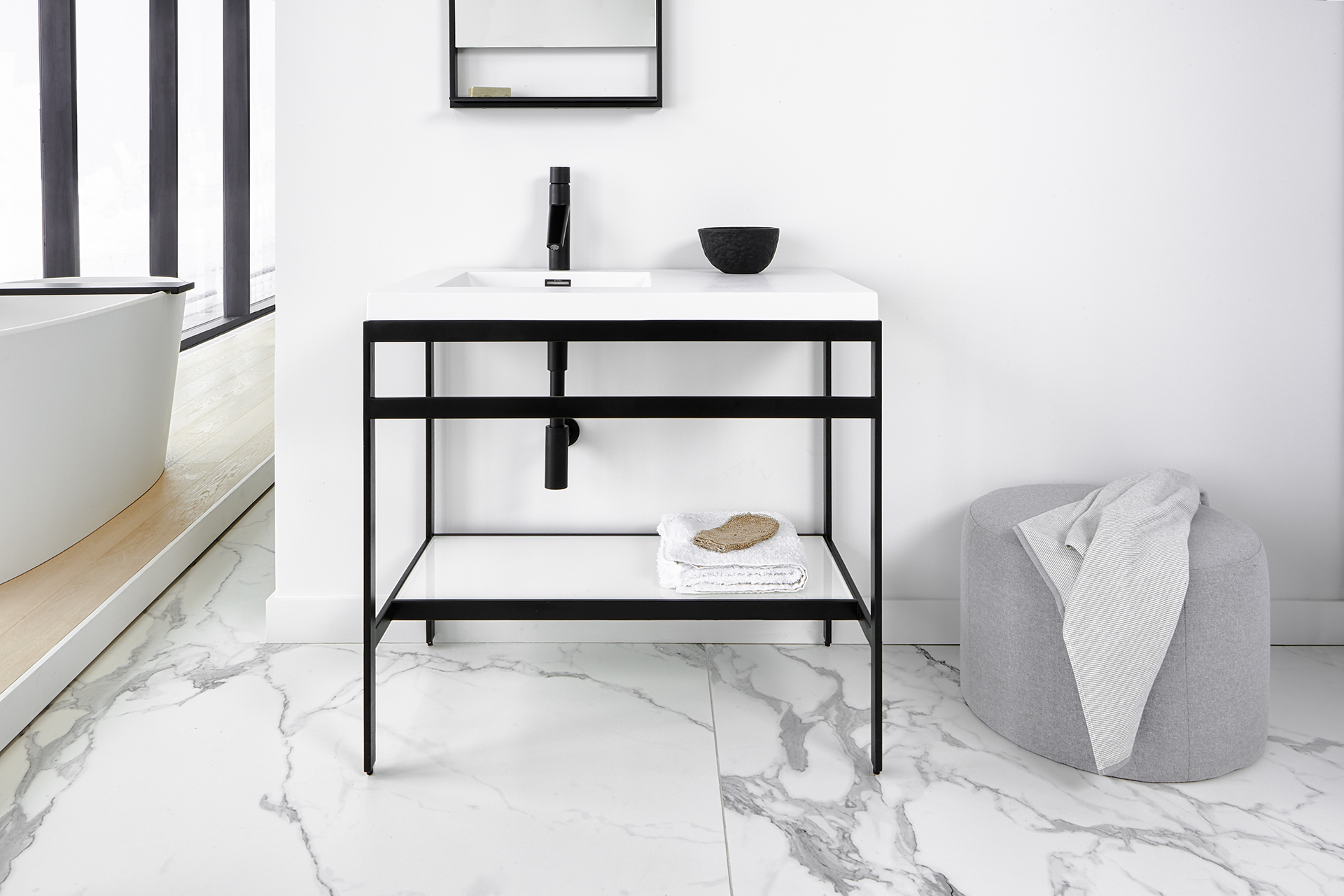 C_36in-Console_Black-Powder-Coated Bathroom vanity