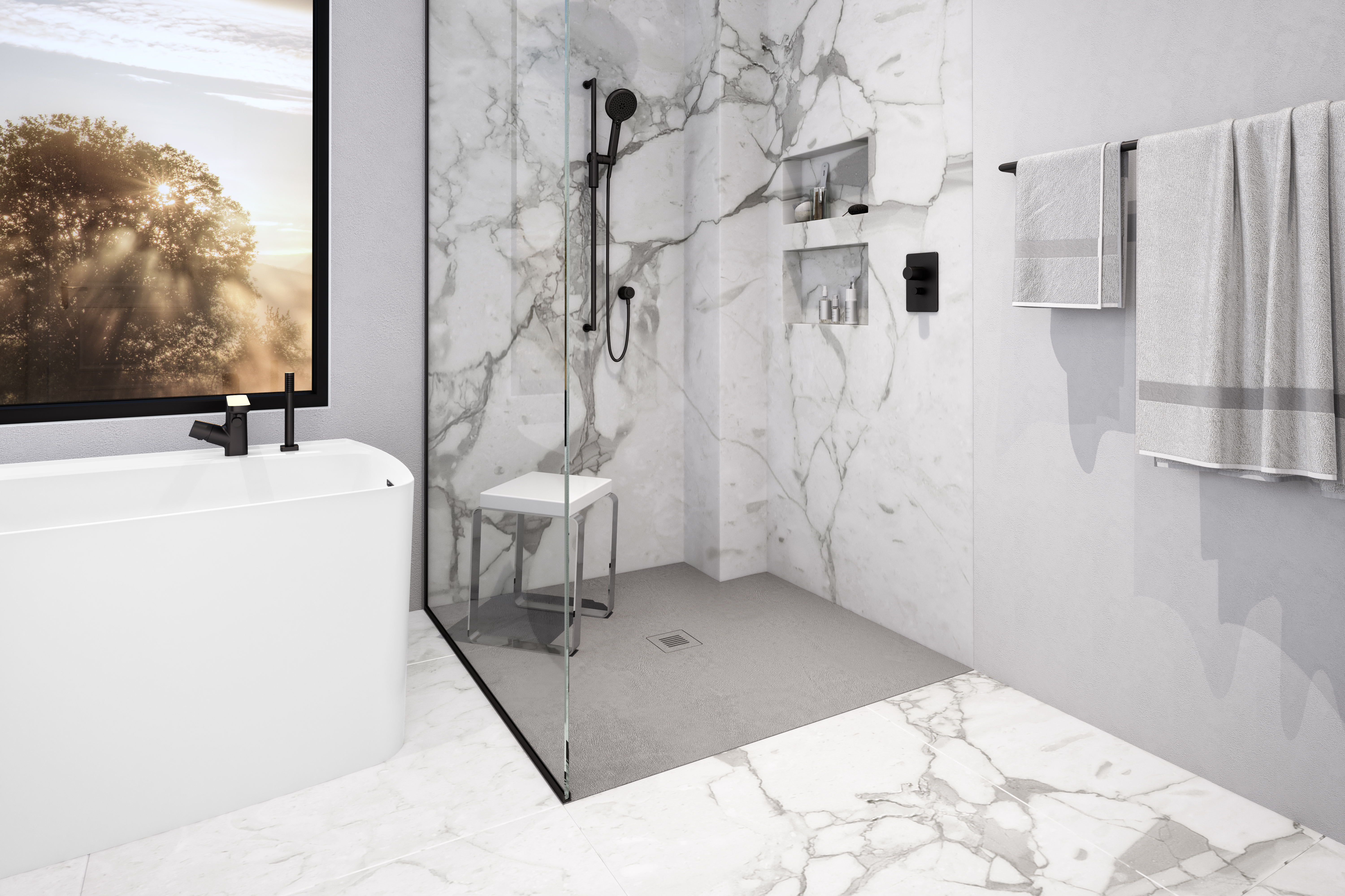 zs_wetstyle_Feel_scene_1_vue2_v3_RGB Shower bases in concrete gray, eco friendly, non slip